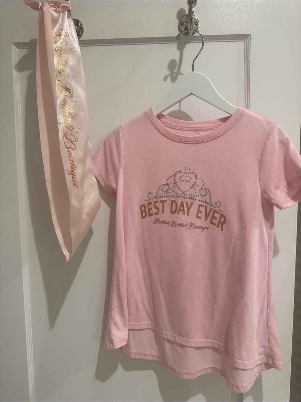 Disney "Best Day Ever"  Bibbidi Bobbidi Boutique Pink Shirt and sash SZ YM